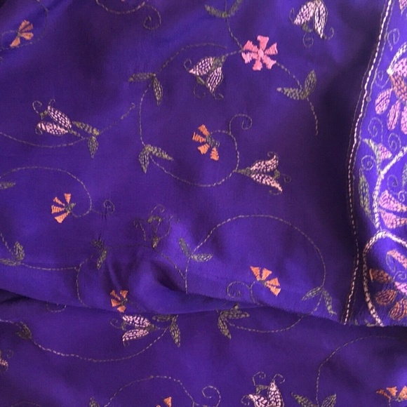 PURPLE embroidered Kantha Crepe Silk SAREE 200" - Picture 8 of 8